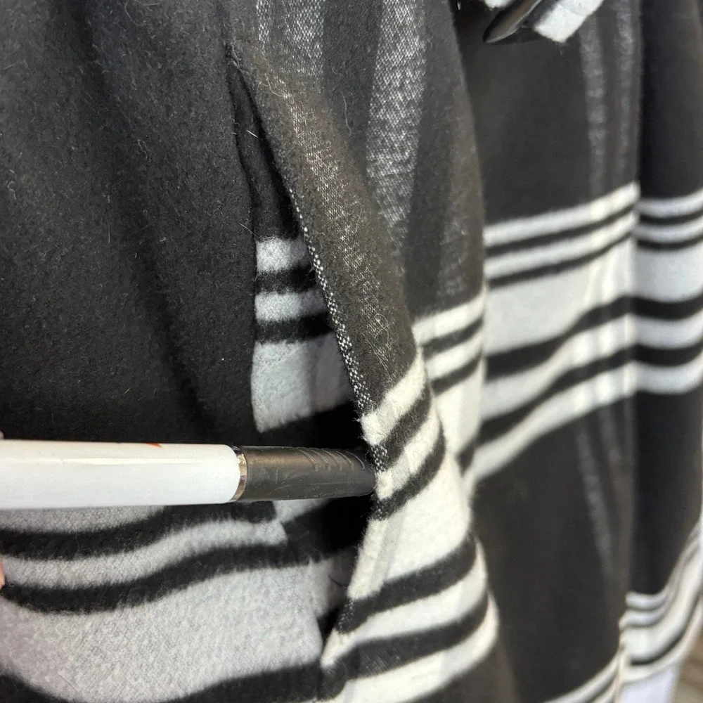 BCX Coat Black & White Plaid L Belted Statement Maximalist Art to Wear - Picture 5 of 10